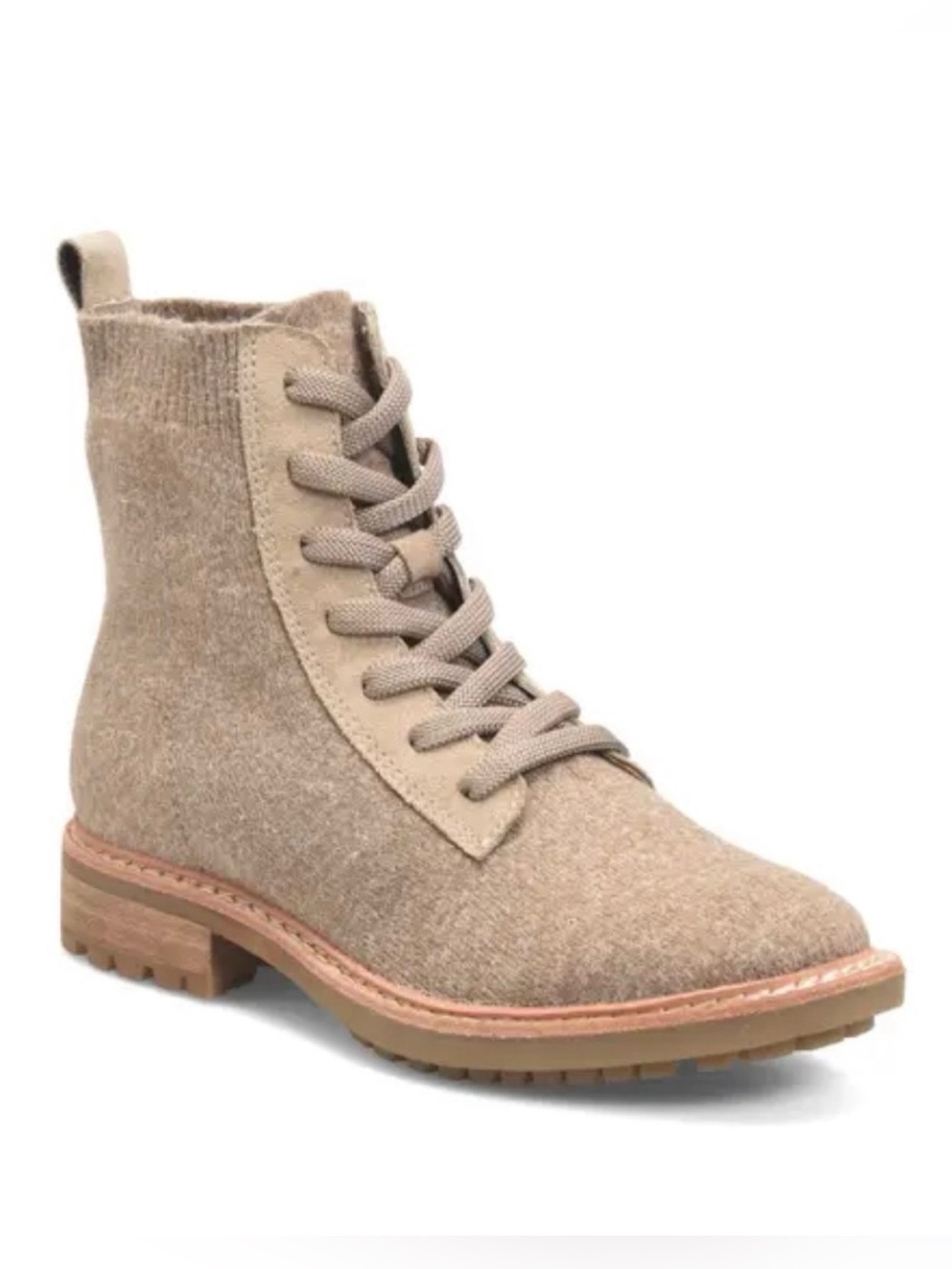 Sofft “Landee” Lace-up Knit/Leather Combat Boot in Heathered Caramel Size 8